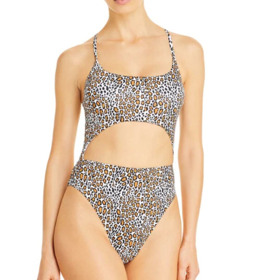 NWT AQUA SWIM Women's Beige Animal Print Cutout One Piece Swimsuit Size M